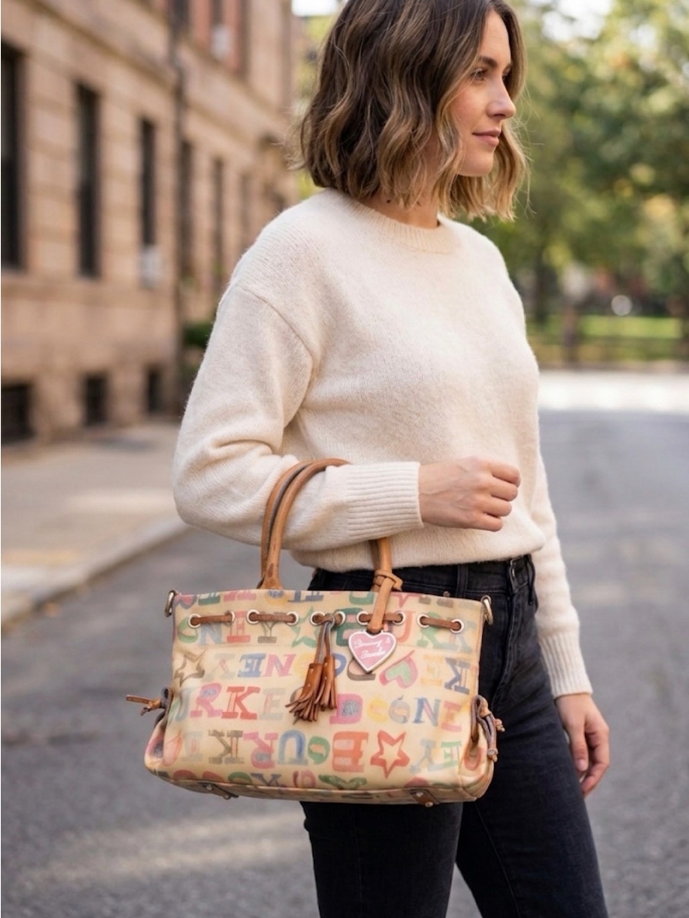 Dooney & Bourke Multicolor Letter-Print Canvas Tote with Leather Trim
